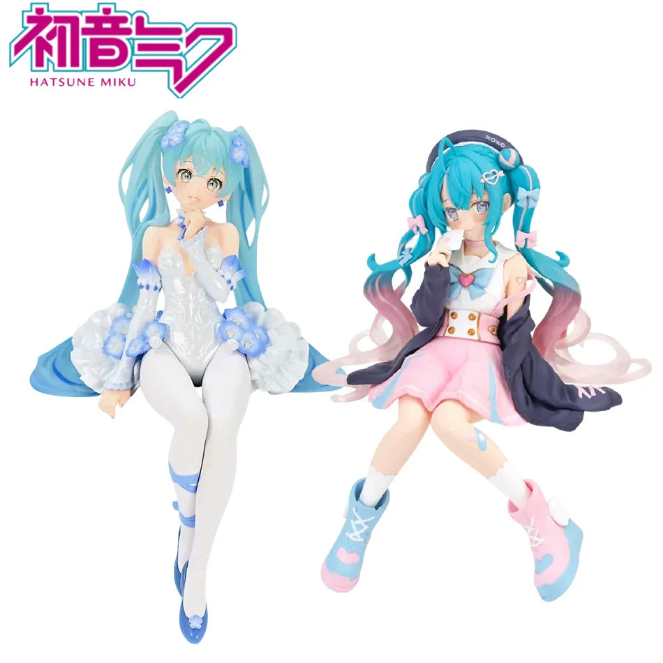 Hatsune Miku Pink Butterfly Flower Fairy Figure 14cm Blue Long Hair Q Version Anime Peripheral Collectible Model