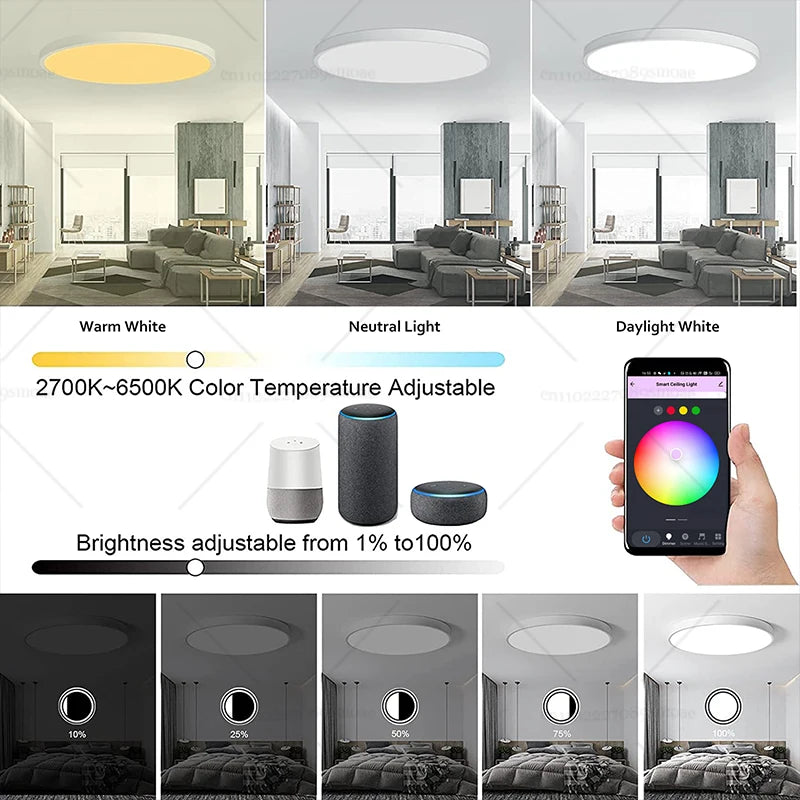 Tuya WIFI Control 24W IP44 Waterproof Bathroom Lights Fitting Smart Life Light Dimmable with Remote Control Ceiling Light
