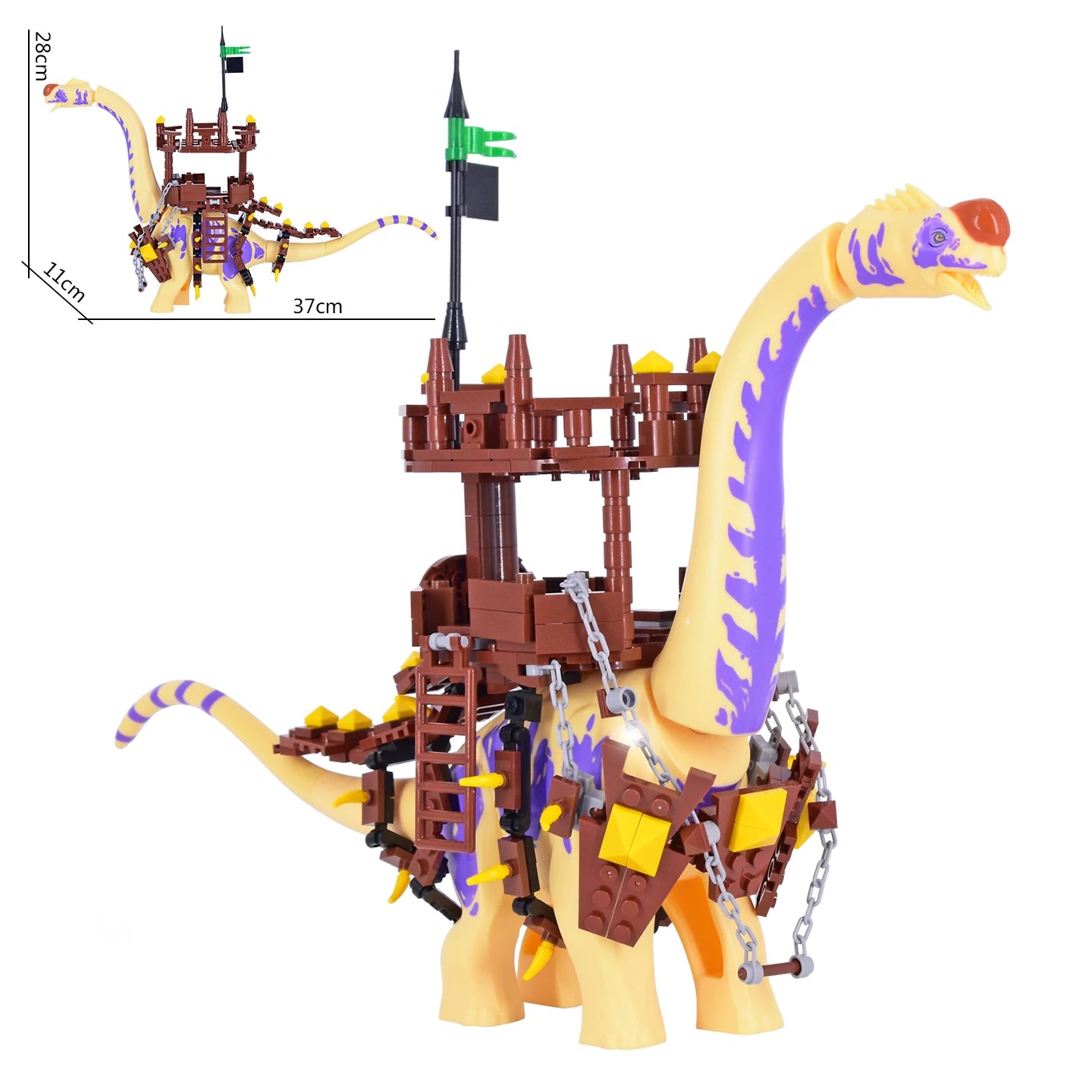 2025 New Jurassic Dinosaur Titanosaurus Dinosaur Seat Buildable Dino with Fortress Structure Ladders Flag