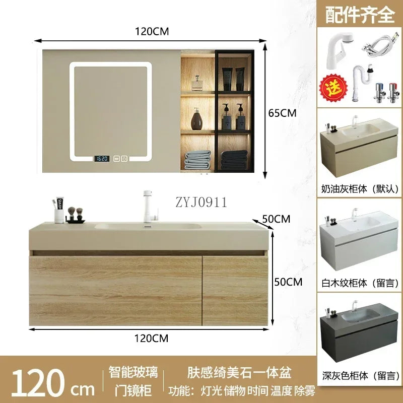 Furniture Luxury Vanity Bathroom Multifunction Home Storage Locker Mirrors Space Saving Cabinet Salon Station Floor Wooden Towel