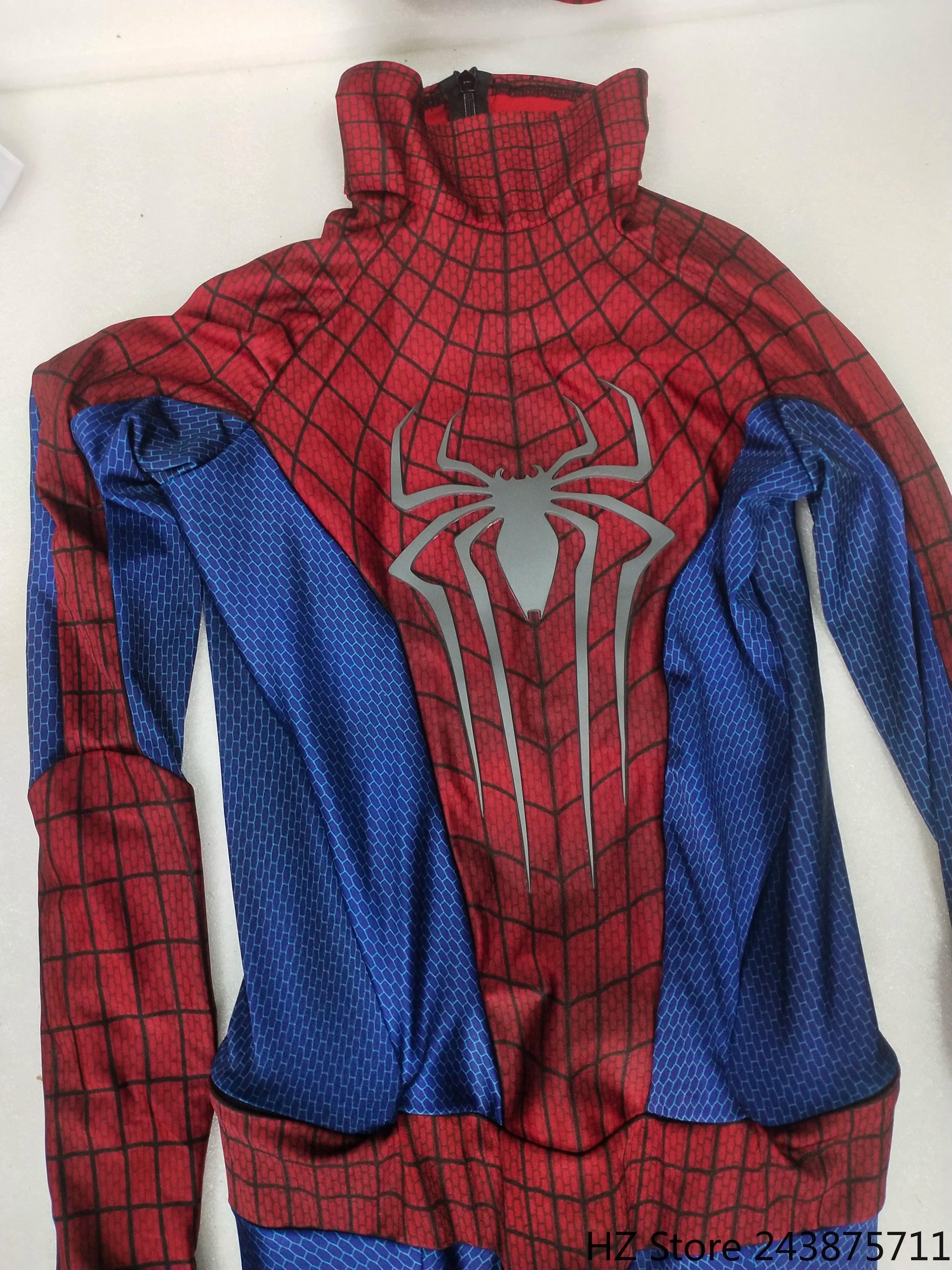 Half Screen Printed The Amazing Spider-man 2 Jumpsuit with Mask 1:1 Customized Handmade Spiderman Suit Halloween Cosplay Costume