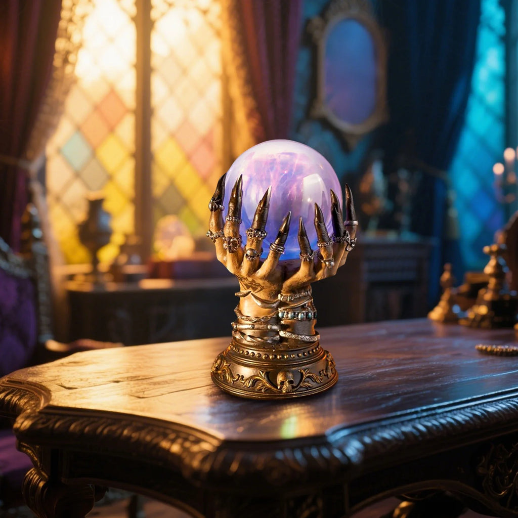 Glowing Deluxe Cellular Crystal Ball Luminous Magic Witch Hand Electrostatic Plasma Light Serve Skull Finger Halloween Decor