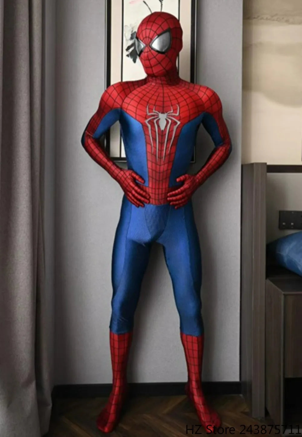Half Screen Printed The Amazing Spider-man 2 Jumpsuit with Mask 1:1 Customized Handmade Spiderman Suit Halloween Cosplay Costume