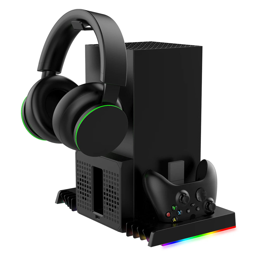 Lüfterständer und Ladestation für Xbox Series X-Konsole und -Controller mit 15RGB-Farblicht, Lagerung mit 3-stufigem Lüftersystem