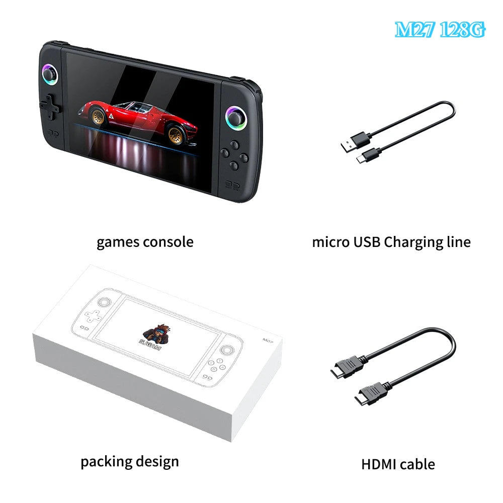 2025 new M27 Portable Pocket Retro Handheld Video Game Console 7.0Inch IPS Screen 1024*600 Display Support LINUX Emelec HDMI Out