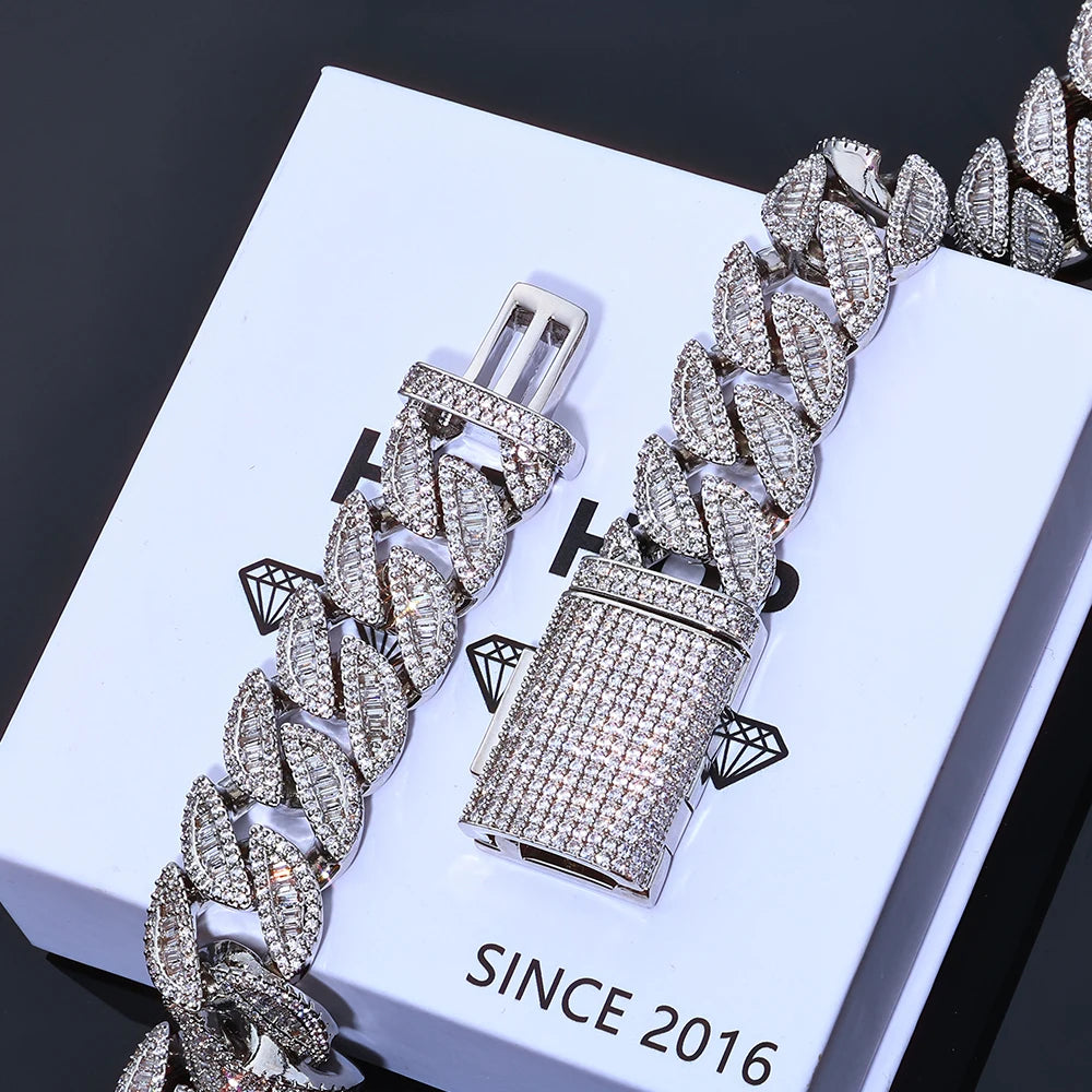 ESKEEM Luxus-Hip-Hop-Armband, 20 mm, kubanische Kette, komplett mit Iced Out, gemischtem Baguette, rundem Zirkonia-Inlay