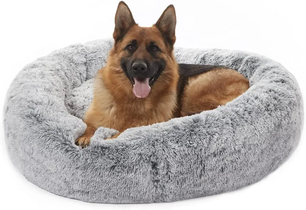 Calming Donut Dog Bed, 45 Inches Round Fluffy Dog Beds for Extra Large Dogs, Anti-Anxiety Plush Dog Bed, Washable Pet Bed