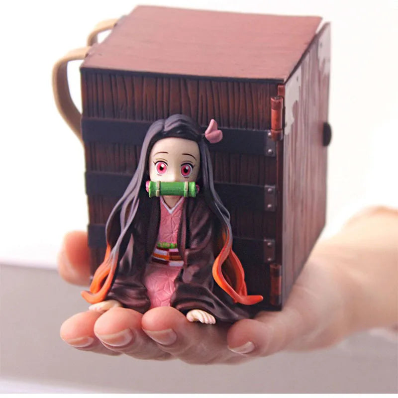 9CM Kawaii Dämon Slayer Nezuko Mit Box Up Art Mini Niedliche Kimetsu Keine Yaiba Figurine Schöne Modell Puppen Spielzeug