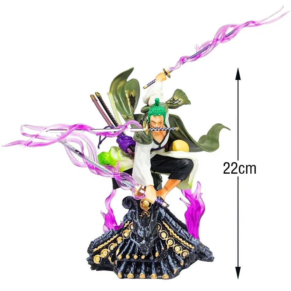 One Piece Figur 22 cm Roronoa Zoro Dach Sauron Drei-Messer-Kampfgeschick Anime Action-Modell Dekorationen PVC Spielzeug Geburtstagsgeschenke