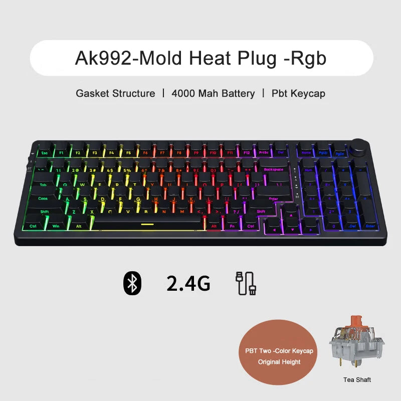AJAZZ AK992 Mechanische Gaming-Tastatur RGB 100 Tasten Hot-Swap-Tastatur 5.0 Bluetooth Wireless 2.4G USB für PC Gamer Desktop
