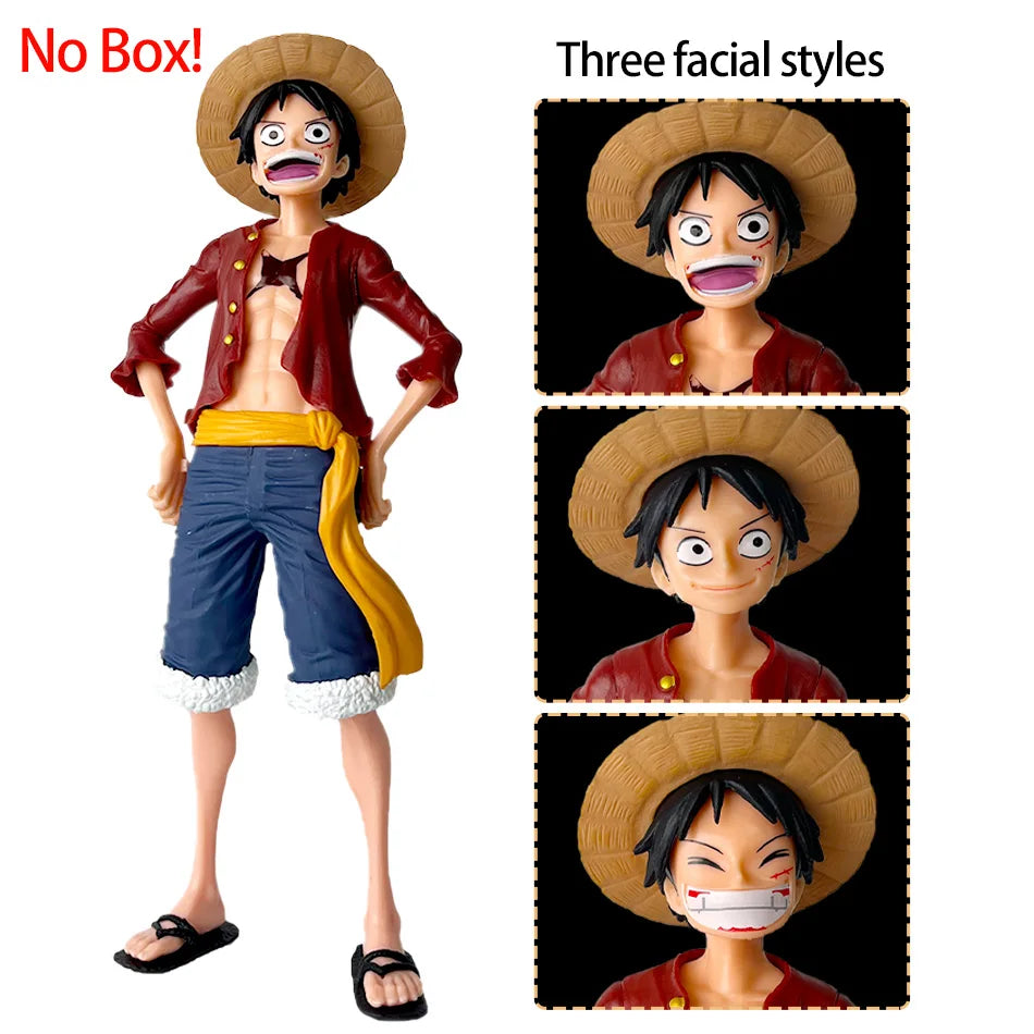 28cm One Piece Monkey D Luffy Anime Figure Toys Confident Smiley Luffy Three Form Face Changing Action Figurine PVC Model Dolls