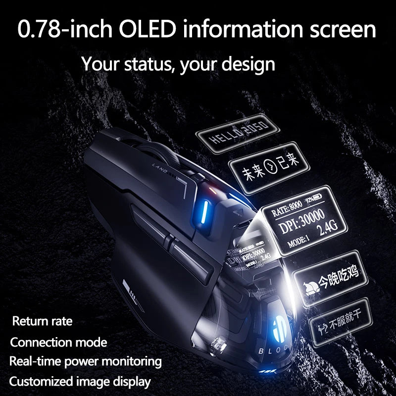 Геймърска мишка Inphic IN9 Ultra PAW3950, сензор, вибрационна обратна връзка, OLED екран, интелигентен дисплей, безжична мишка, подарък за гадже