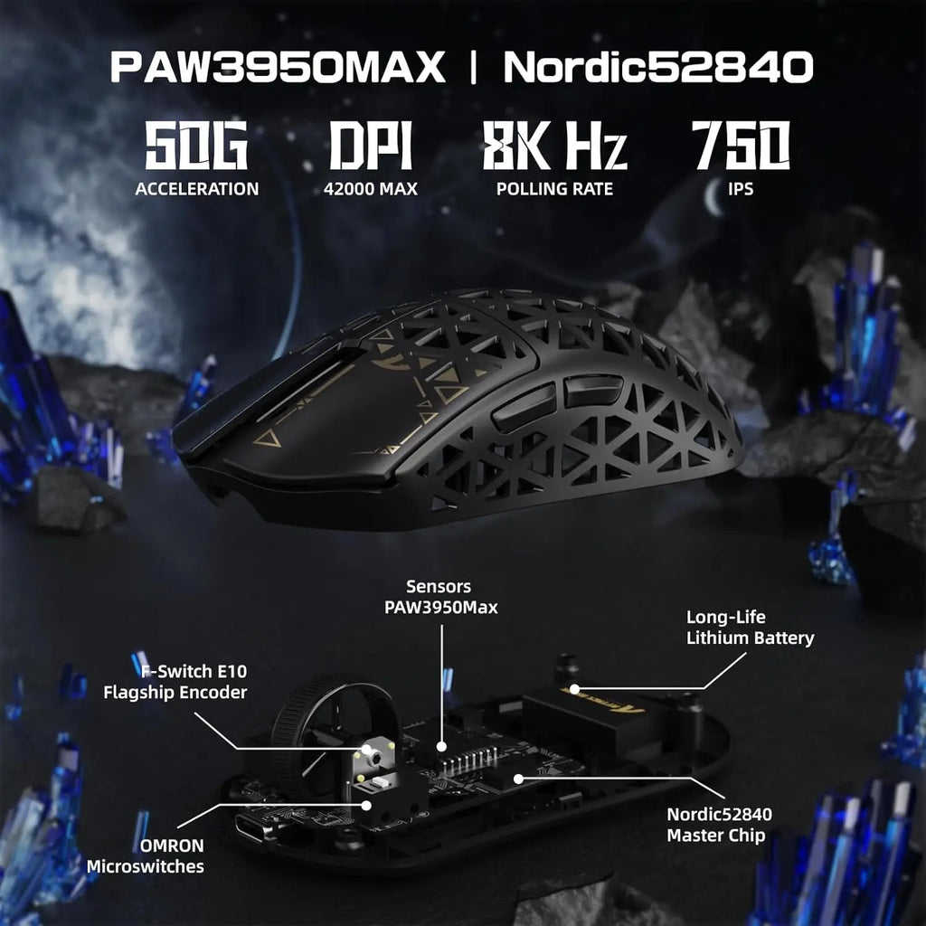 ATTACK SHARK R5 Ultra 39g Carbon Fiber 8000Hz Wireless Gaming Mouse, 42000DPI, PAW3950MAX Sensor, Nordic 52840 Chip, Tri-Mode