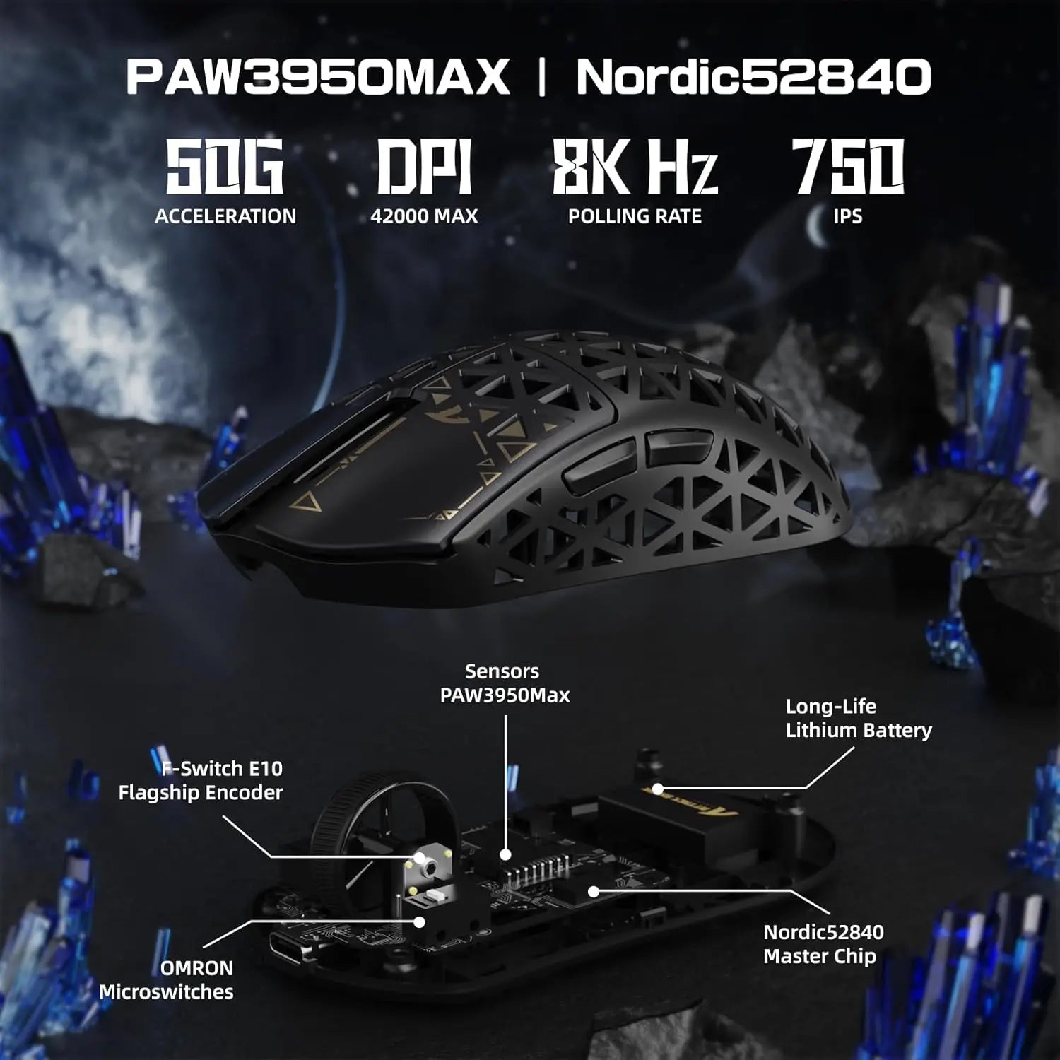 ATTACK SHARK R5 Ultra 39g Carbon Fiber 8000Hz Wireless Gaming Mouse, 42000DPI, PAW3950MAX Sensor, Nordic 52840 Chip, Tri-Mode