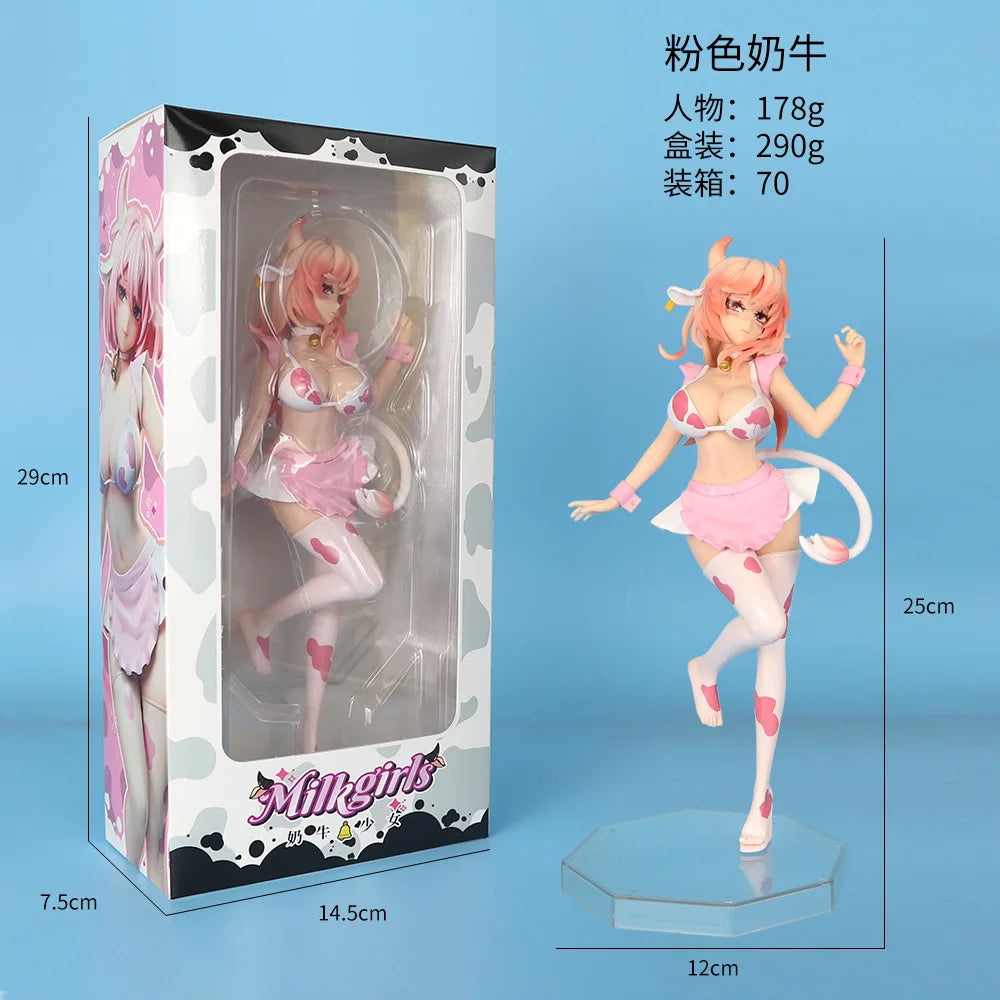 Hot Selling 25cm Black & Pink Cow Maid Cartoon Girl Figure Statue Desktop Decoration Ornament Collection Model Toy Gift