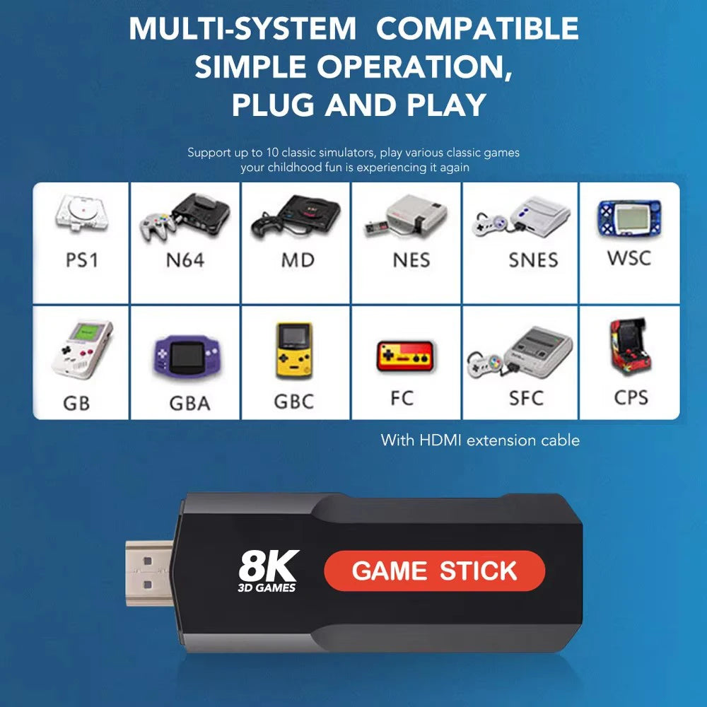 X2 Game TV Stick TV-Box 64 GB 10000+ Gaming HD 8K 4G WiFi High-Definition-Retro-Videospielkonsole Wireless-Simulator PK Q9 Stick