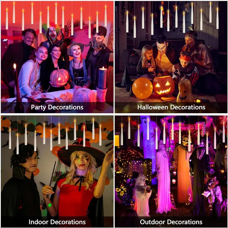 Floating Candles with Wand Remote 20 Pcs Magic Halloween Hanging Candles Flickering Warmer Light Flamel LED Candles with DIY St