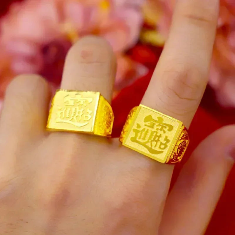 Glattes Segeln 18K Reales Gold Ring Reine 999 Herren AU750 Modische Drachen Muster Einstellbare Segen Geschenk für Freunde