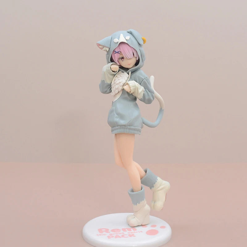 22cm Re:ZERO Starting Life in Another World Ram/Rem Anime Girl Figure Fluffy Pack Ram/Rem Action Figure Adult Model Toys Gifts