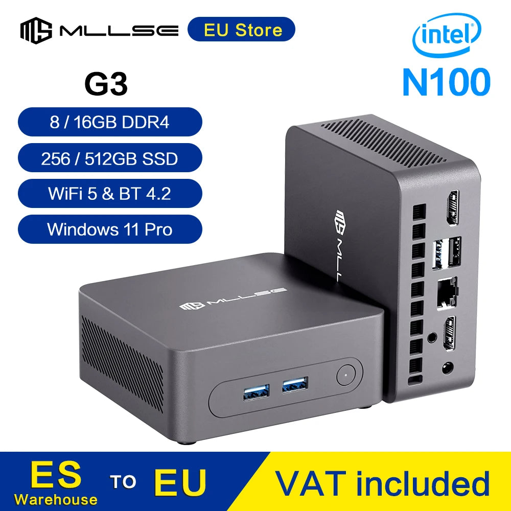 MLLSE G3 Mini PC Intel N100 CPU DDR4 16GB RAM 512GB SSD WiFi5 BT4.2 Windows 11 Mini Desktop Computer