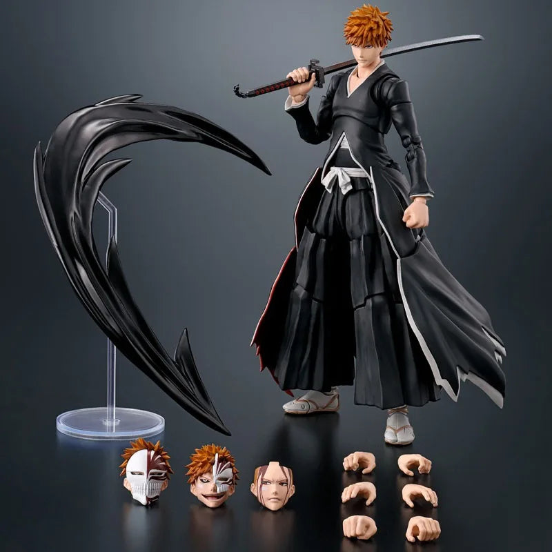 In Stock BANDAI Original S.H.Figuarts BLEACH ICHIGO KUROSAKI GETSUGATENSHO SHF Action Figure ModelGift forKid Foam Box Packaging