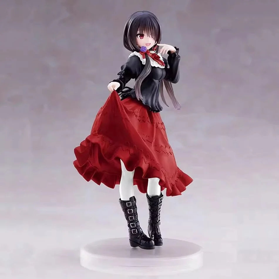 19CM DATE A LIVE Tokisaki Kurumi Anime Figure Cute Girl Model Toy PVC Red Dress Dress Up Standing Model Car Model Ornaments Gift
