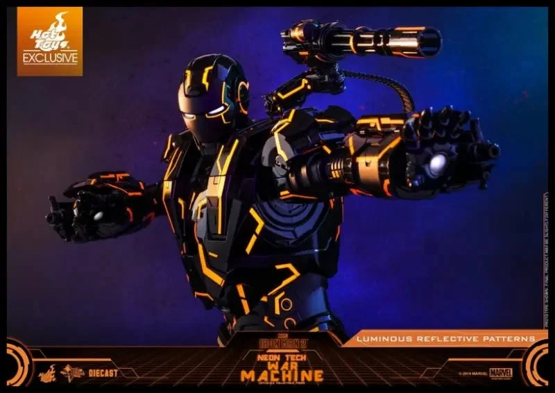 Original Hot Toys Neon Tech War Machine Action Figure 1/6 Iron Man 2 Speed Orange Figurine LUMINOUS HT MMS553 Statue Die Cast