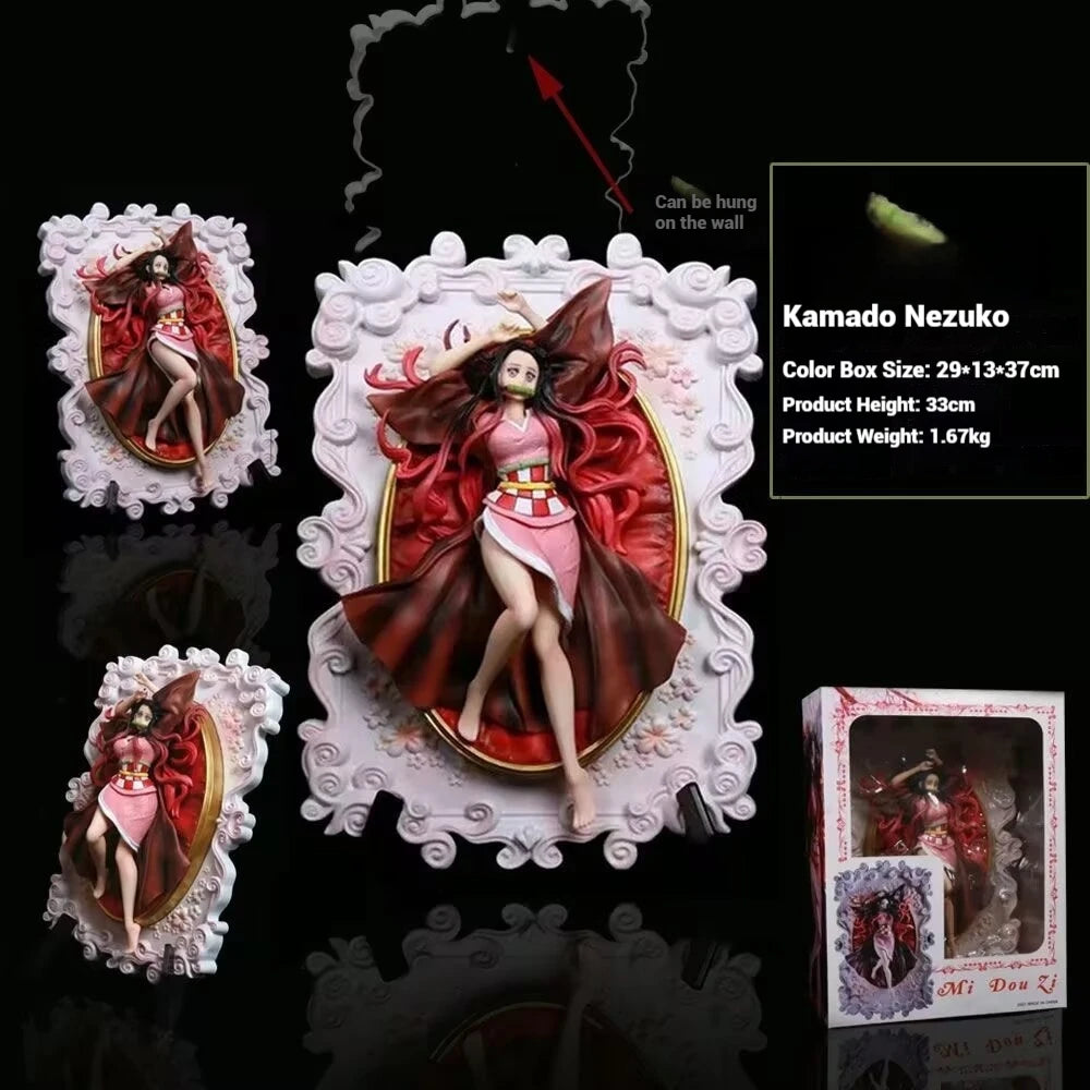 33 cm große Demon Slayer Kochou Shinobu Kamado Nezuko Anime-Mädchenfigur, 3D-Fotorahmen-Statue, Sammlerstück für Jungen, Ornament, Puppe, Spielzeug