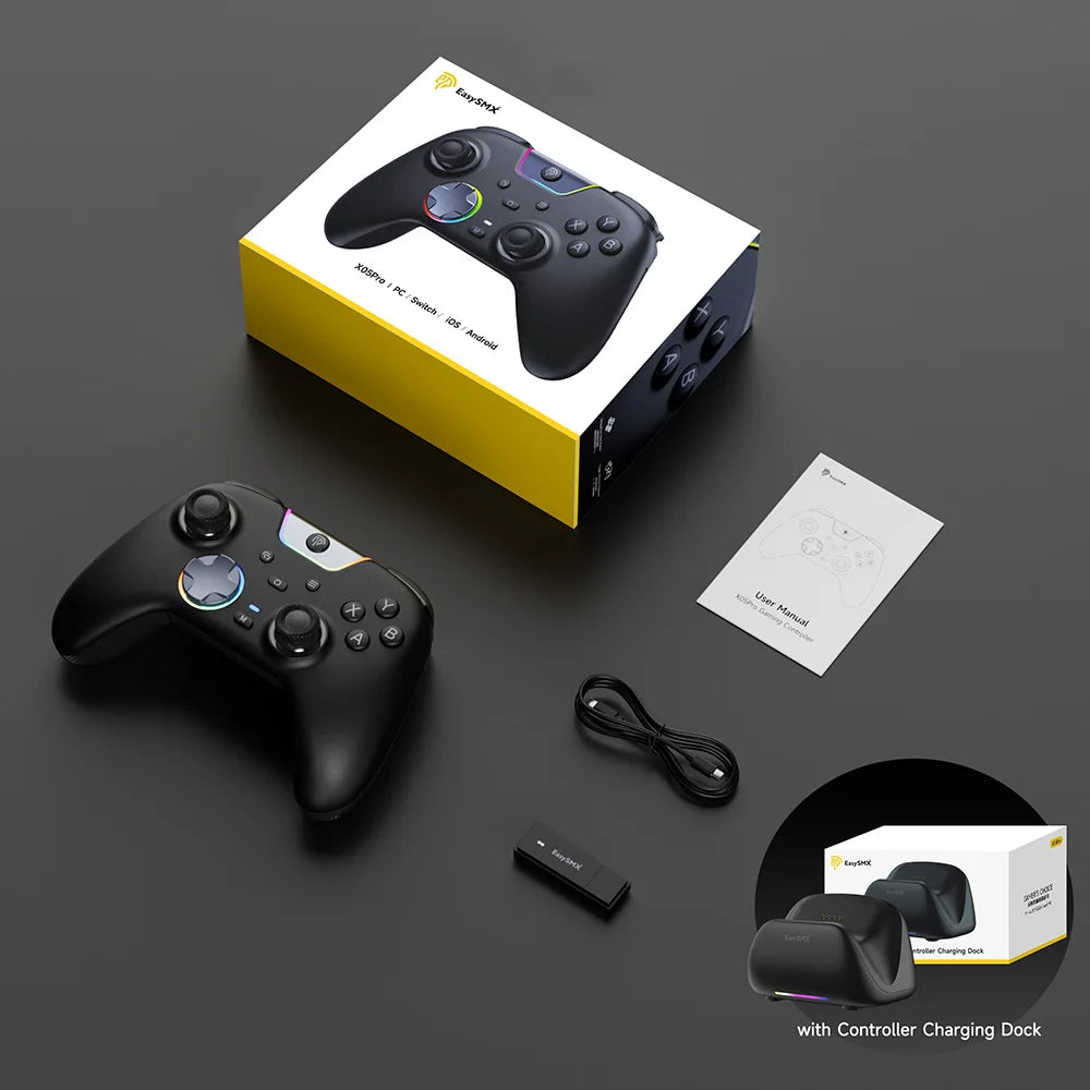 EasySMX X05 Pro Wireless Gamepad Gaming Controller Compatible with PC/Switch/Phone/Steam/TV, Dual Rumble Motors, Charing Dock
