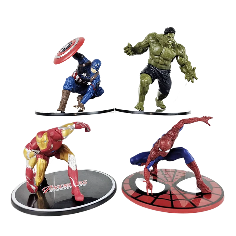 Marvel Action Figures Hulk Capain America Ironman Spider man Model Collecion With Base 10-13CM