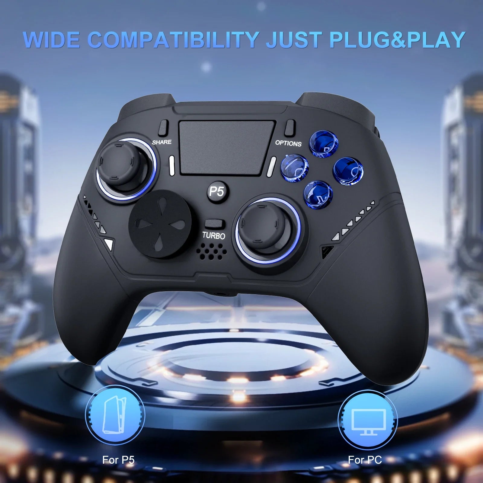 GAMINJA P516F Wired Game Controller For P5/Android/PC Transparent RGB Light Crystal Buttons Hall Sensor Joystick Ergonomic