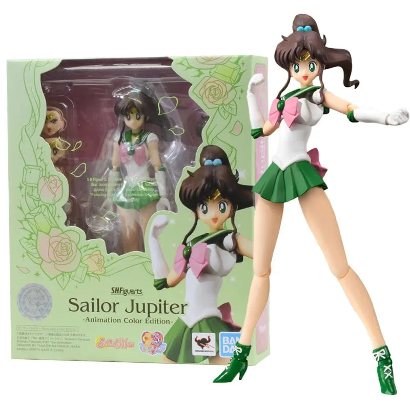 Bandai Original Figur Sailor Moon Anime SHF Sailor Chibi Moon Venus Animation Farbkollektion Modell Aciton Figur Kinderspielzeug