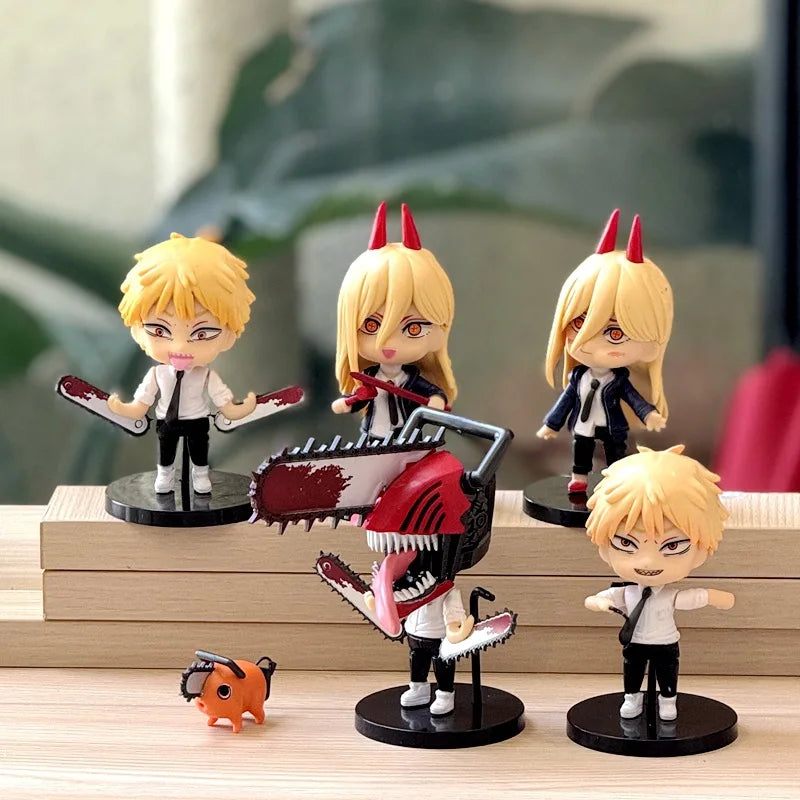 6pcs Q Version Anime Chainsaw Man Denji Pochita Makima Ko Articulated Action Figure Pvc Desktop Toys Collectible Model Kit Gifts