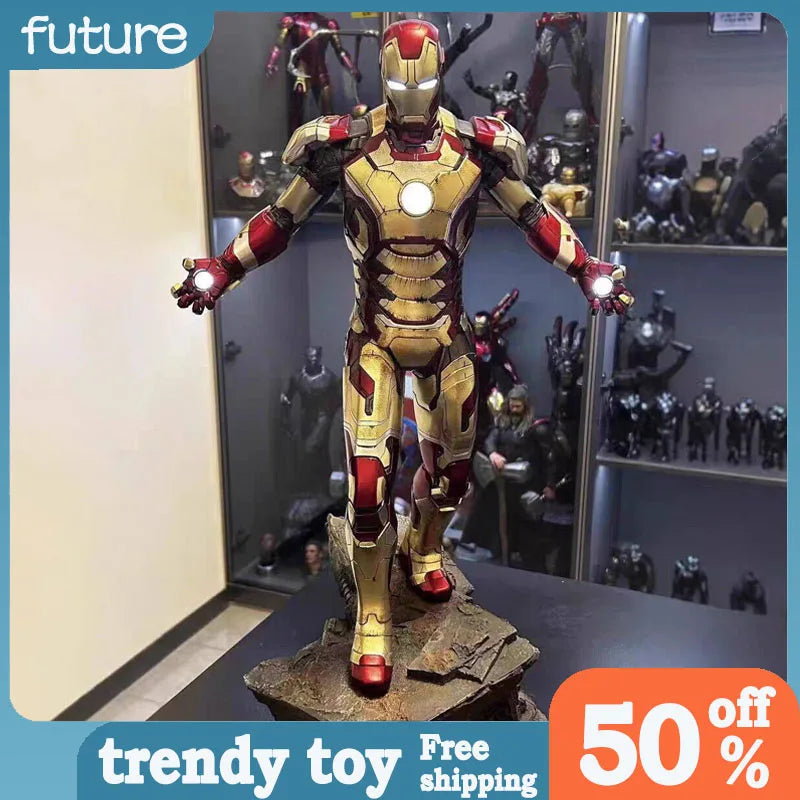 1/4 Marvel Comics Figure Iron Man Can Glow High-end Resin Anime Collection Model Desktop Ornaments Holiday Gifts Children Toys