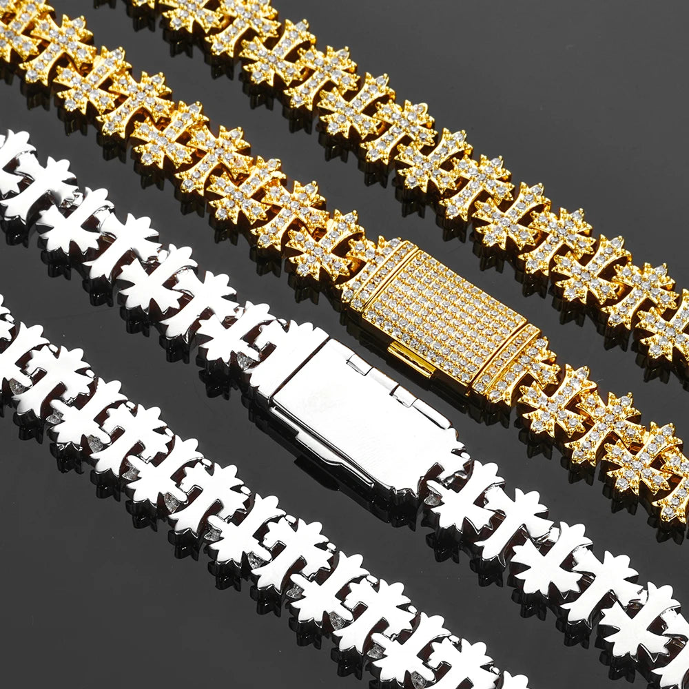 ESKEEM Hip Hop Schmuck 11MM Iced Cross Armband CZ Diamant Messing Handfassung Schneeflocke Cross Link Armband für Männer Frauen Geschenk