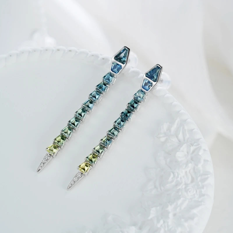 BELLUX Fine Customized Jewelry Collection 18k Gold Material Set with Natural Colored Gemstones Blue Green Snake Earrings