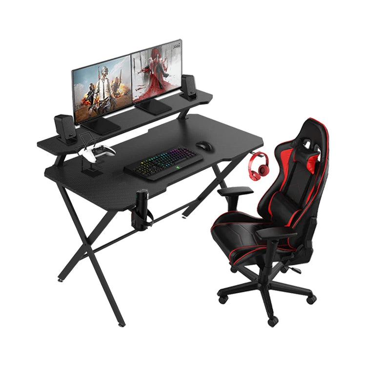 Computer Gaming Table With Monitor Stand Pc E-sports Gamer Desk With Shelf Cool Black Gaming Desk