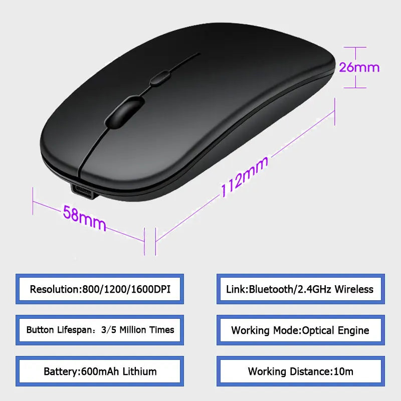 Stille Bluetooth-Maus, wiederaufladbar, kabellos, optische Maus für Computer, Laptop, für iPad, Samsung Tablet, Universalmäuse, geräuschlos