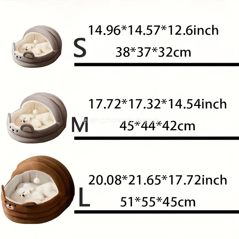 Comfortable Plush Pink Plush Cat Bed Detachable Washable Padded Kitten House with Cute Rabbit Ears and Cute Hanging Balls