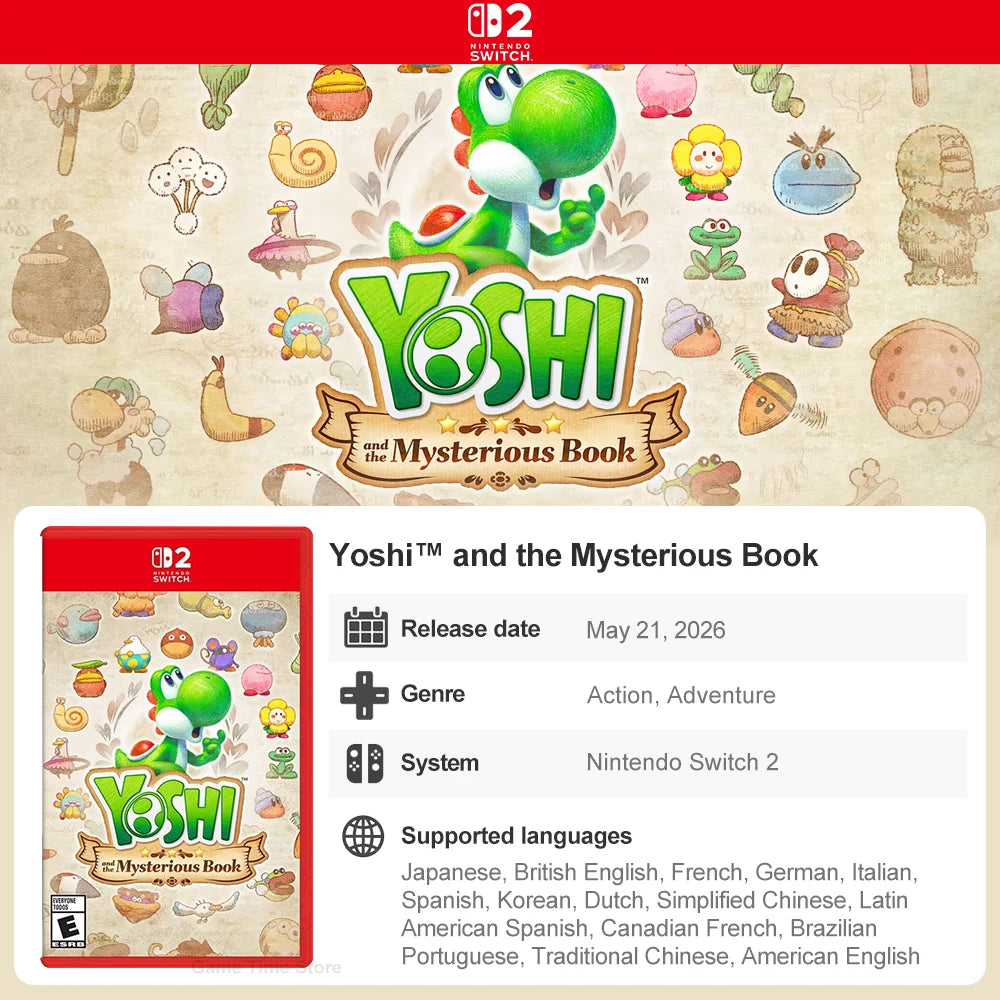 Nintendo Switch 2 Games Physical Game Card Yoshi and the Mysterious Book for NS2 Console Full Game Adventure Platformer Game