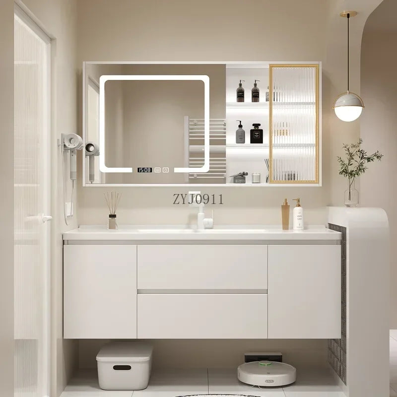 **Nordic Bathroom Vanity Cabinet With Ceramic Sink Combination Set Modern Floor Cabinet Washstand Stone Slab One Basin Hand Wash