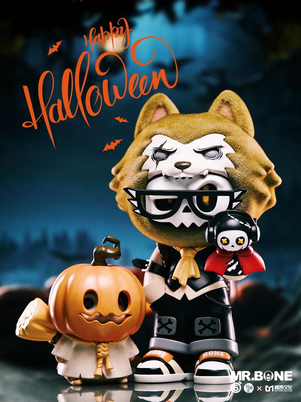 MR.BONE Trick Or Treating And Ghost Hunting Limited Edition Cool 21cm Grade Resin Dirty Dog Toys Desktop Model Decoration Gifts