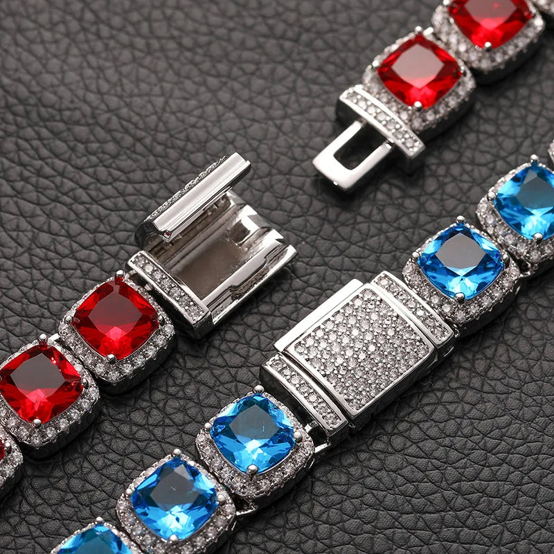 10mm Blue Square Cuban Link Chain Necklaces for Men Women Iced Out Chain Zircon Hip Hop Jewelry Free Shipping