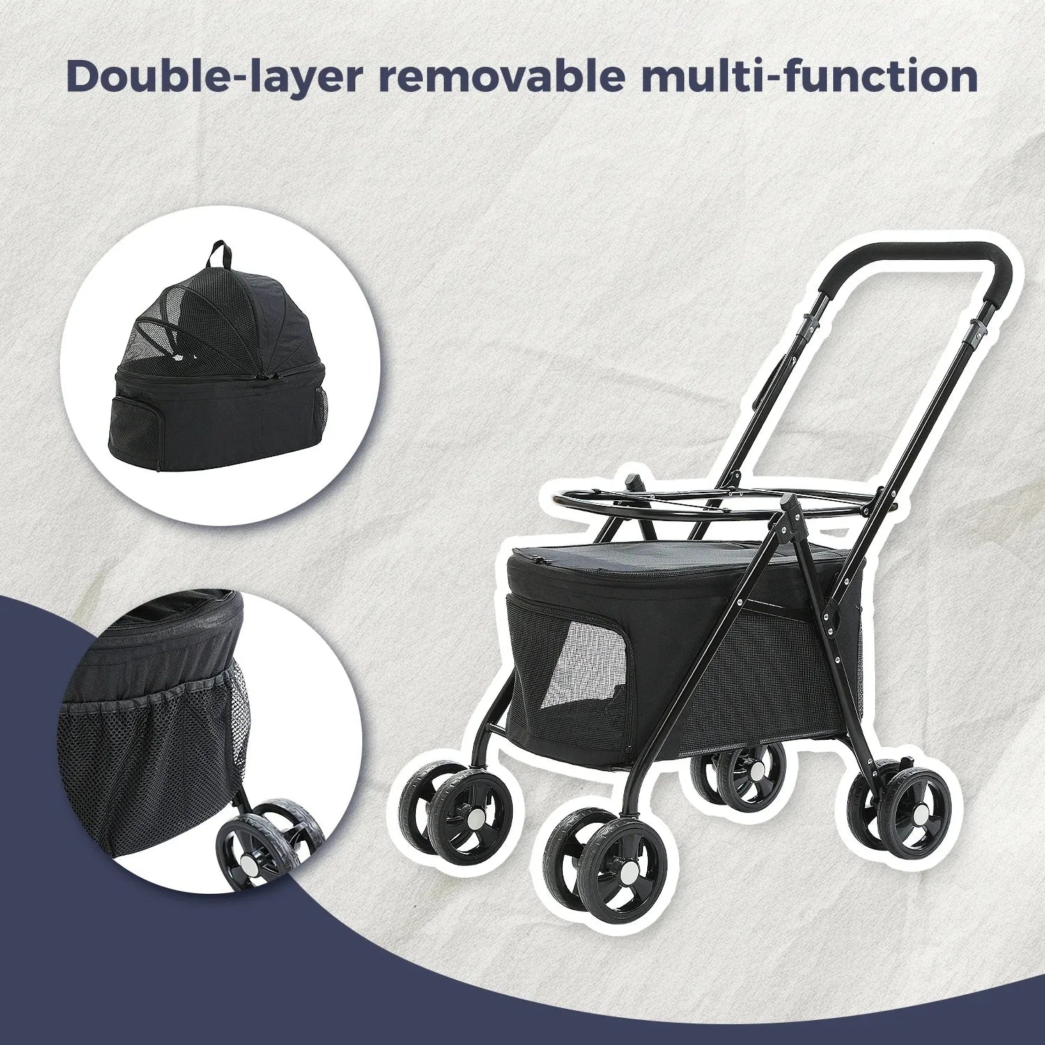 Double Pet Cart for Small Dogs or Cats Lightweight foldable double stroller for dogs with removable harnesses