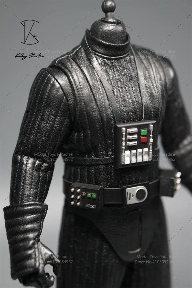 Kelly Studio KS-100 1/6 Men Soldier Black Samuari Mini Cloak Bodysuit Darth Vader Leather Clothes Set Fit 12'' HT Action Figure
