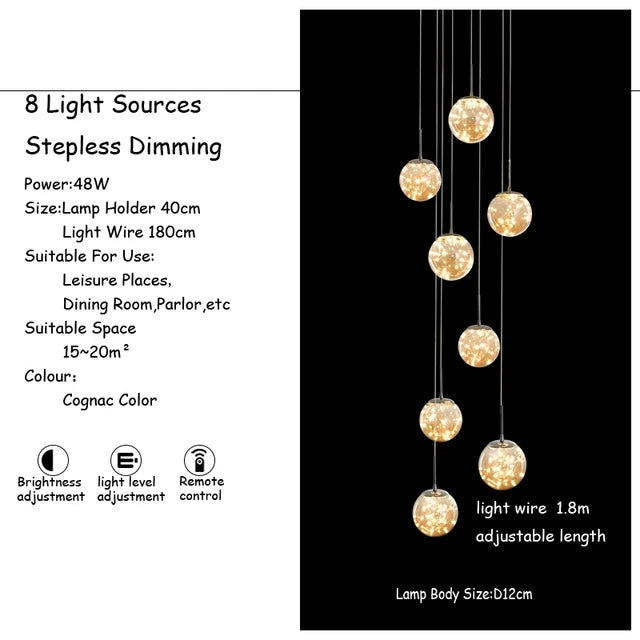 Modern LED Glass Ball Lampshade Ceiling Chandeliers Staircase Duplex Building Villa Loft Hollow Living Room Lights Pendant Lamp