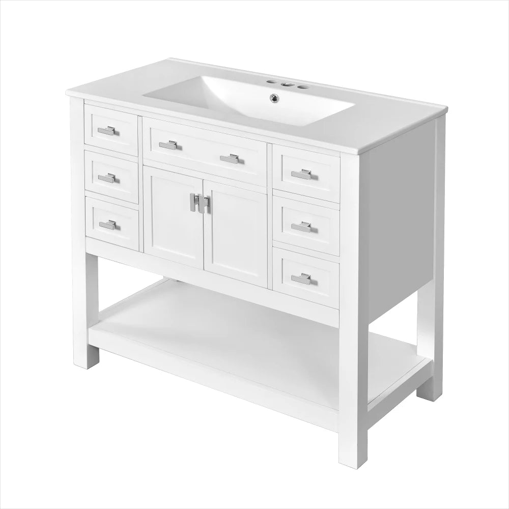 36'' Bathroom Vanity with Top Sink, Modern Bathroom Storage Cabinet with 2 Soft Closing Doors and 6 Drawers, Single Sink