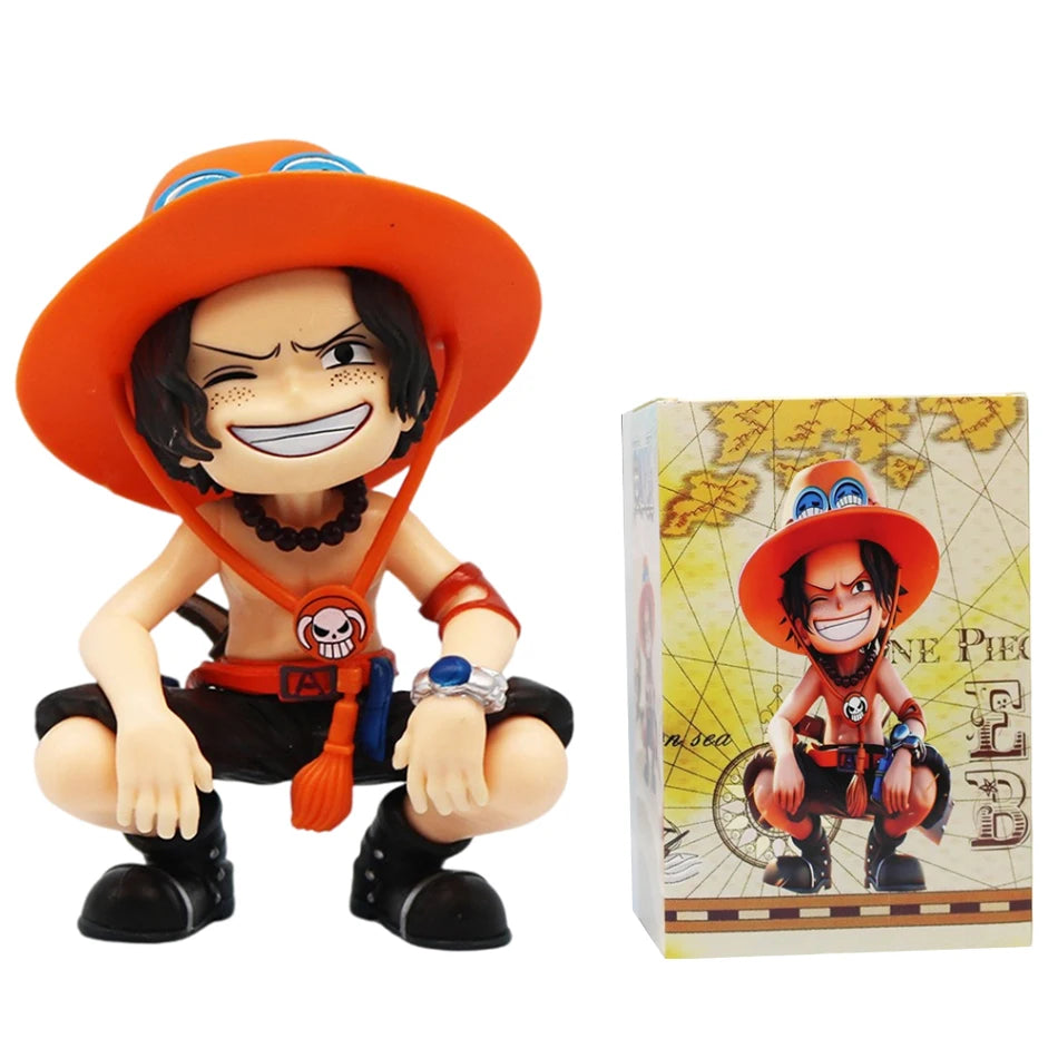 One Piece Handheld Luffy Solon Portgas·D· Ace Sitting Yamato Q-Version Trendy Play Cartoon Anime Car Ornament Peripheral Gifts
