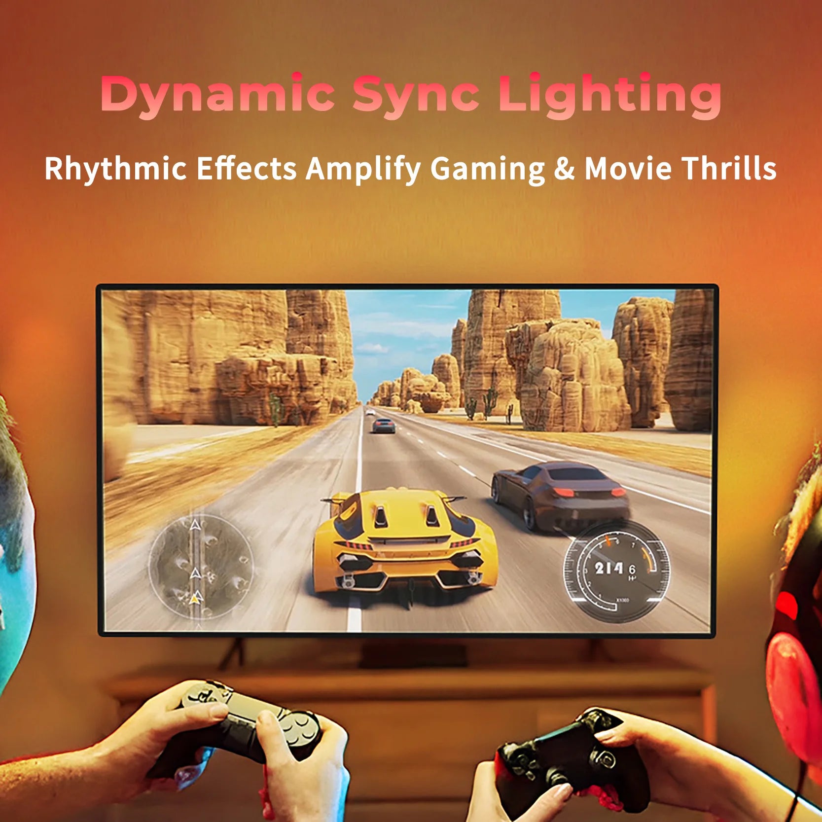 LED HDMI Sync TV Backlight with Dynamic Ambiance Lighting | Works with TV Box/PS5| Plug & Play, 16M Colors, Music & Gaming Mode
