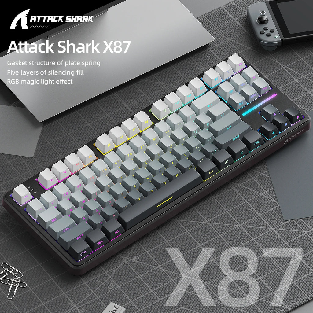 Attack Shark X87 Macro Drive Gaming Keyboard,Bluetooth Side Engraved Translucent Character Mechanical Keyboard,RGB,Hot-Swap